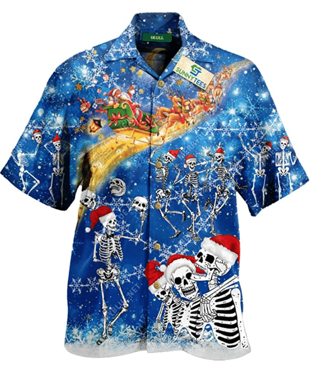 Christmas Hawaii Dancing Skull Button Up Shirt For Men Ha6198