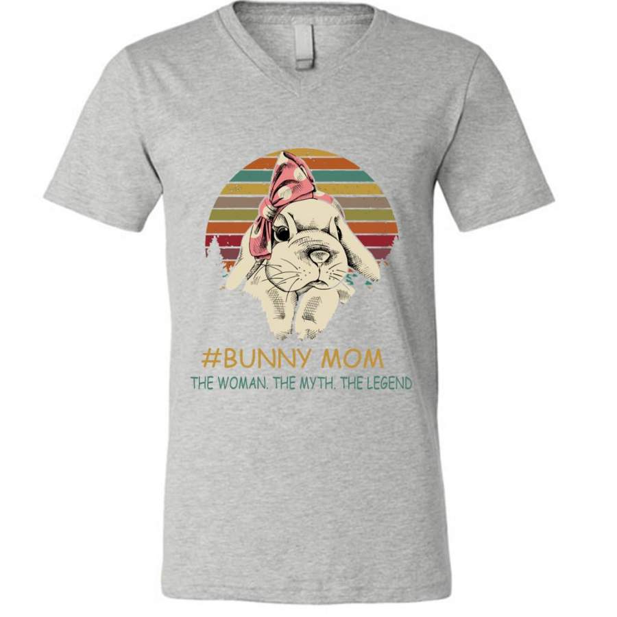 Bunny Mom The Woman They Myth The Legend, Classic Vintage Retrp – Canvas Unisex V-Neck Shirt