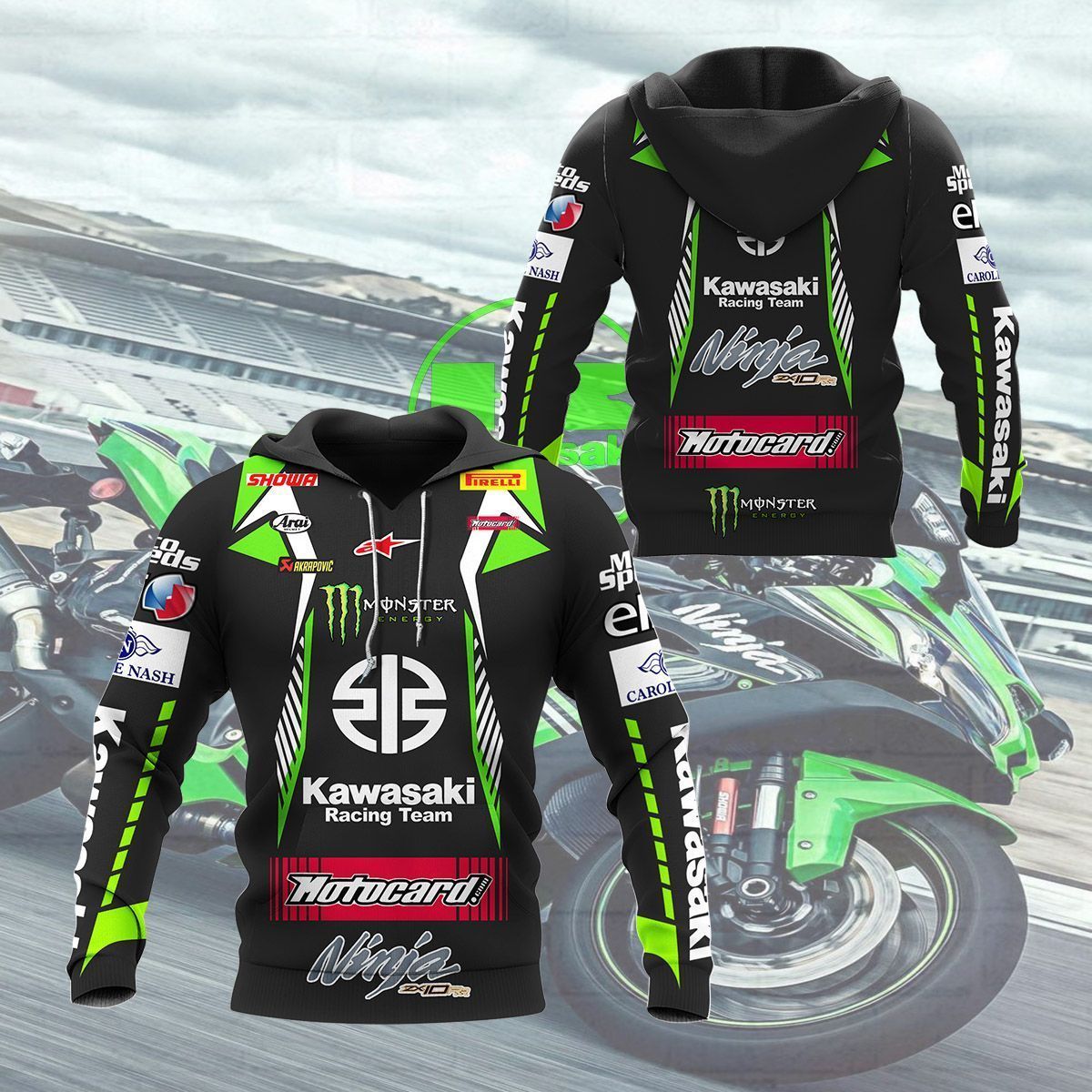 3D All Over Printed Kawasaki Racing   Shirts Ver2 (Black)