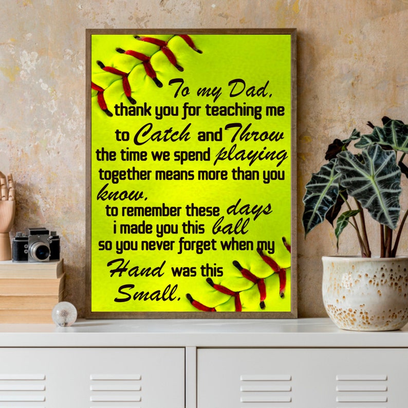 To My Dad Thank You For Teaching Me Softball Portrait Poster & Canvas Gift For Dad Father’S Day Birthday Gift Home Decor Wall Art Visual Art