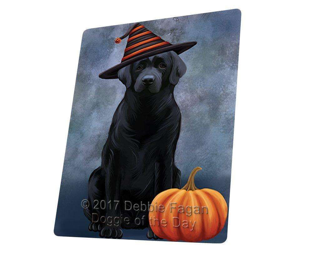 Happy Halloween Labrador Dog Wearing Witch Hat With Pumpkin Art Portrait Print Woven Throw Sherpa Plush Fleece Blanket D036