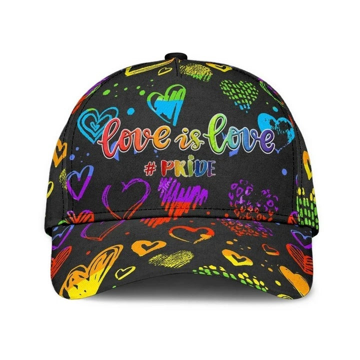 Pride Cap, Hand Drawn Heart Love Is Love Lgbt Printing 3D Baseball Cap Hat, Gay Gifts