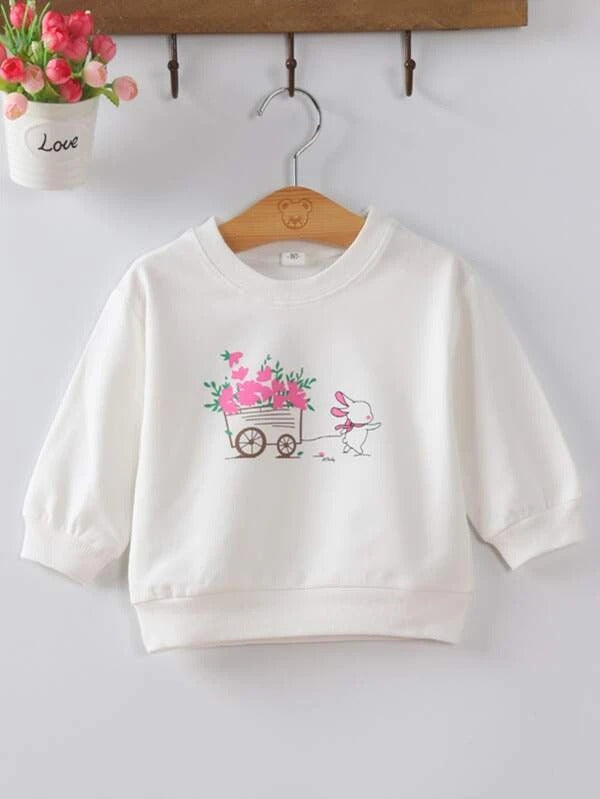 Toddler Girls Rabbit And Floral Print Sweatshirt