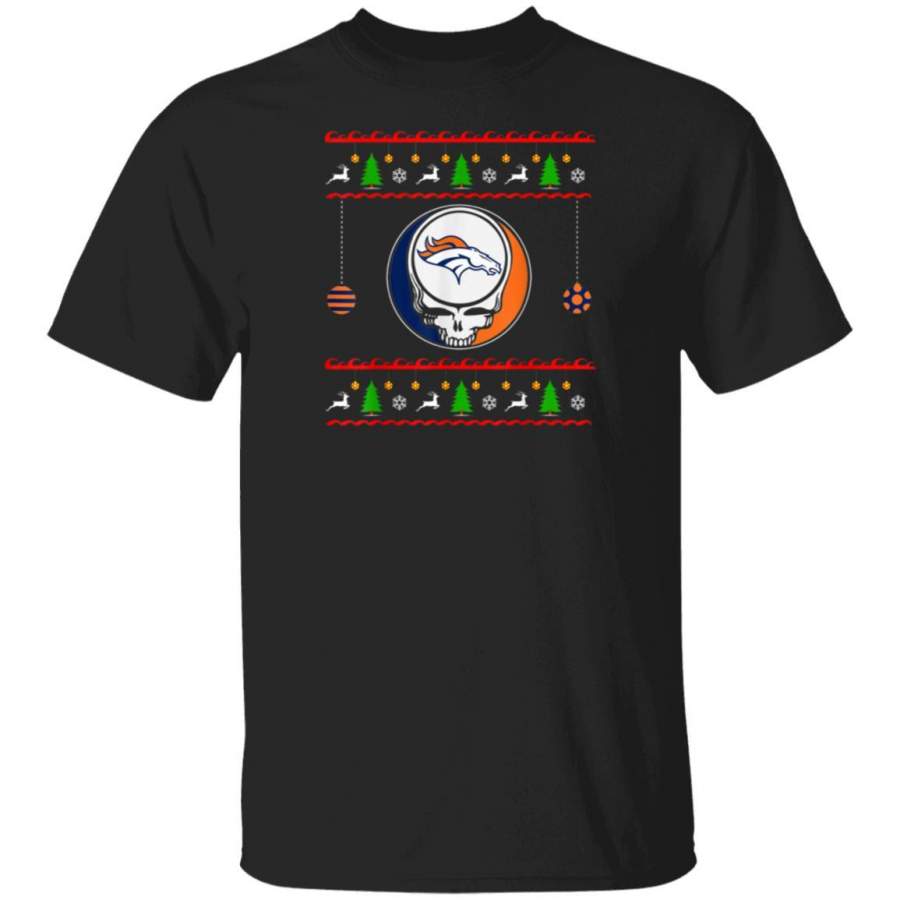 Ugly Christmas Sweater Skull Football Denver-Bronco T-Shirt