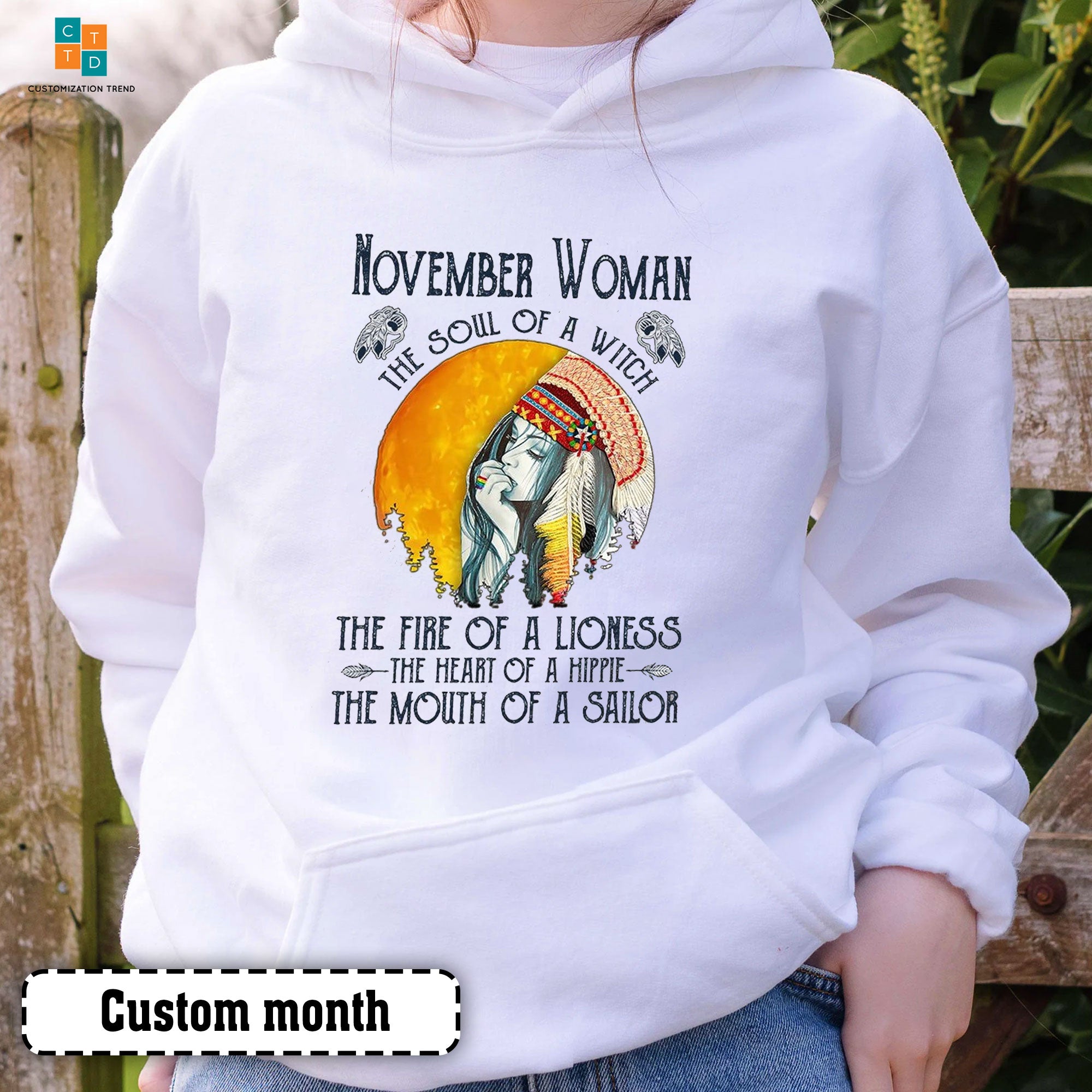 Personalized Soul Of Witch The Fire Of The Lioness The Heart Of The Hippie Native Girl Shirt, Custom Month Shirt