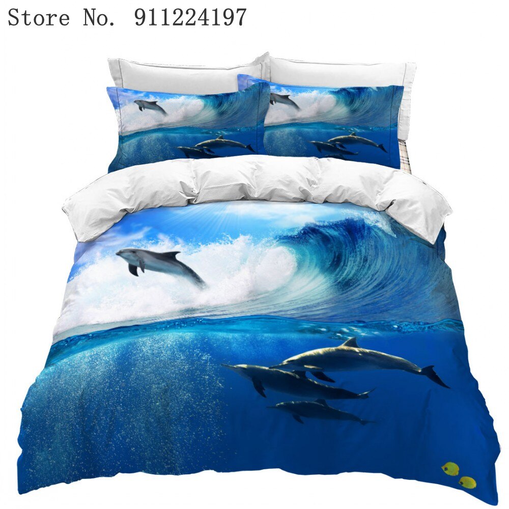 Ocean Blue Watercolor Duvet Cover Sets 3Pcs Bedding Set Marine Life Bedspreads S Killer Whales Bed Set Covers