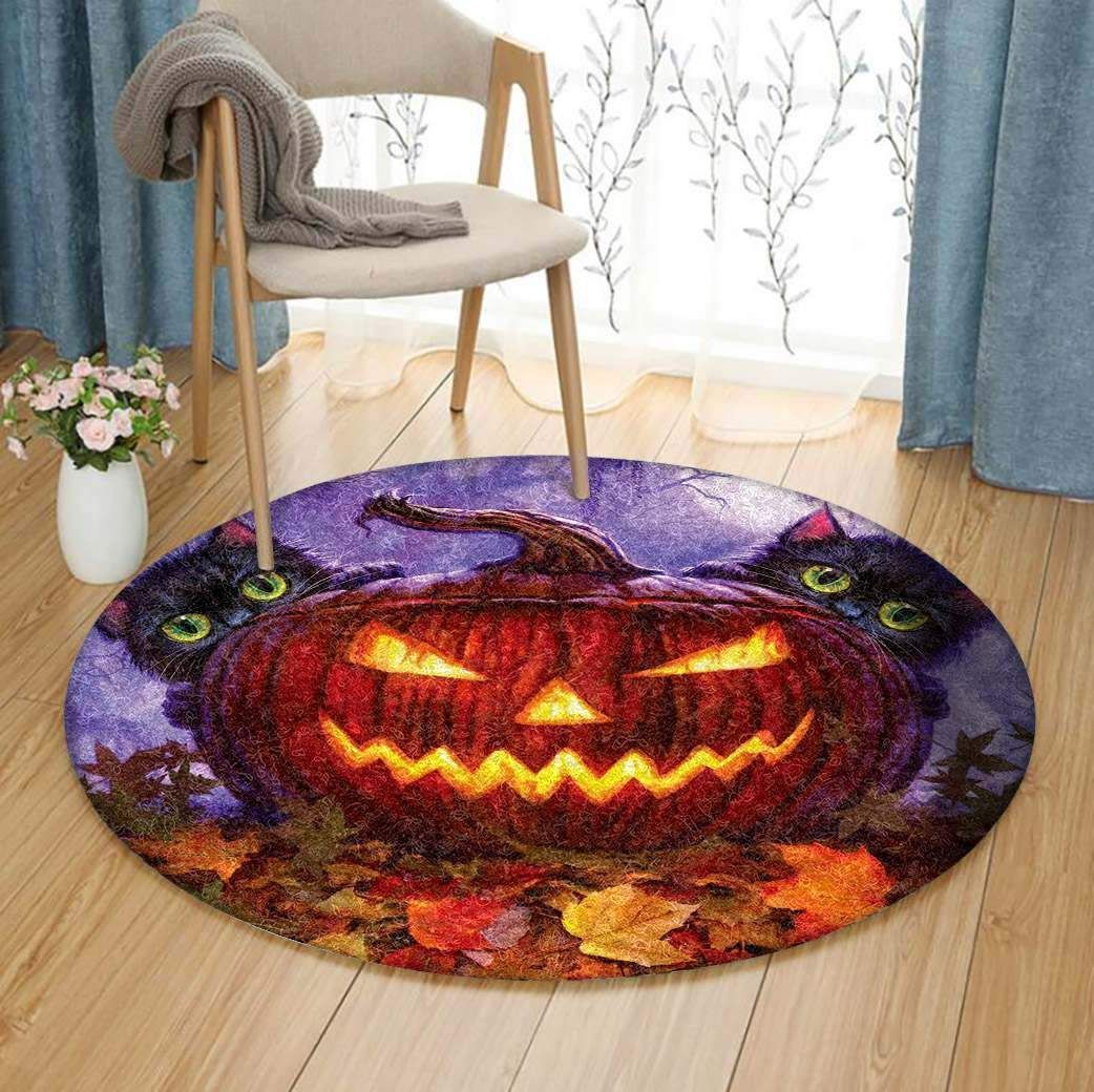 Cat Halloween Round Carpet, Square Rugs