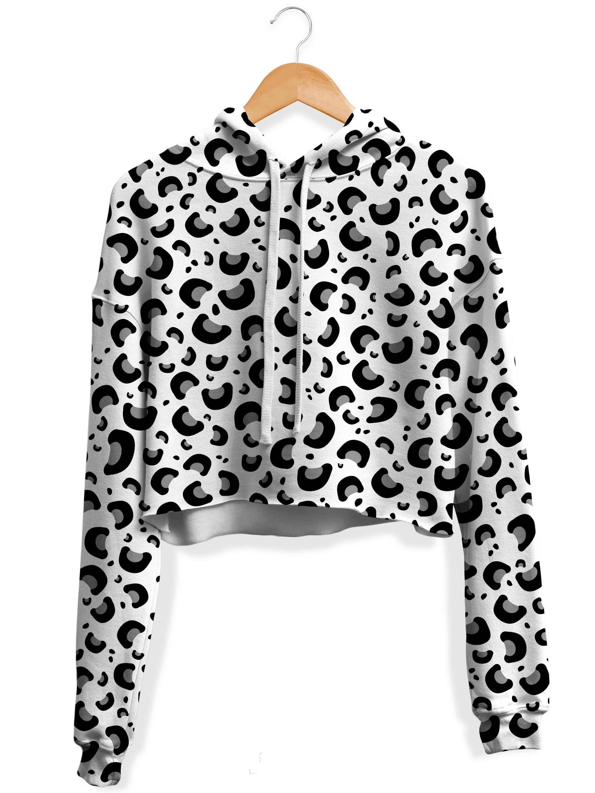 Snow Leopard Print Fleece Crop Hoodie