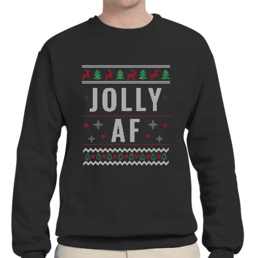 Ugly Christmas Sweater Jolly AF Funny Xmas Gift Crew Neck Sweatshirt