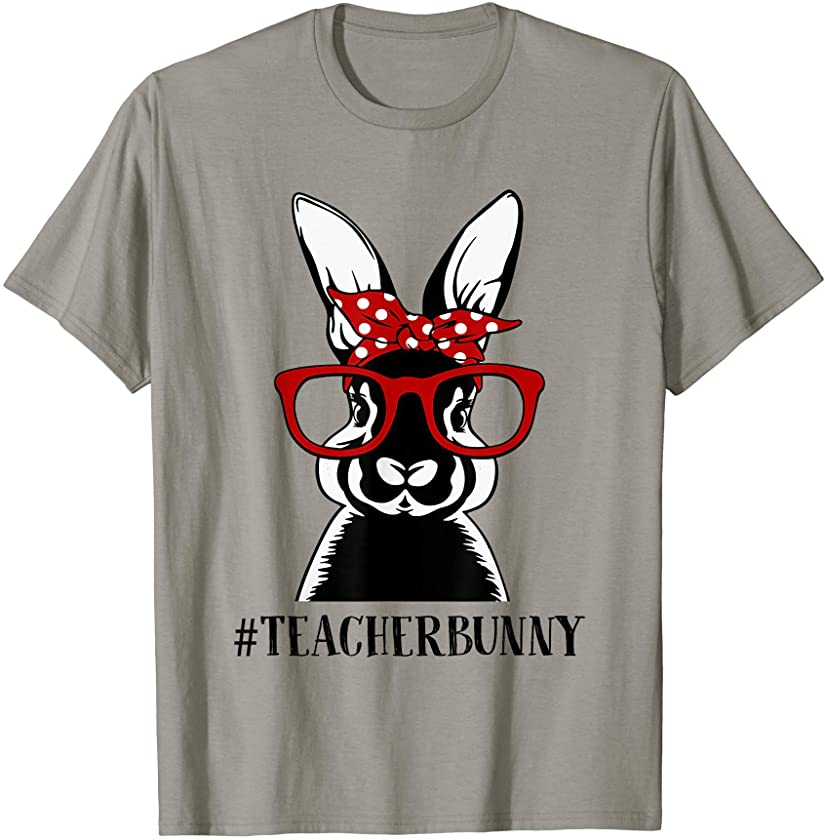 Teacher Bunny Easter #Teacherbunny with red bow and glasses T-Shirt