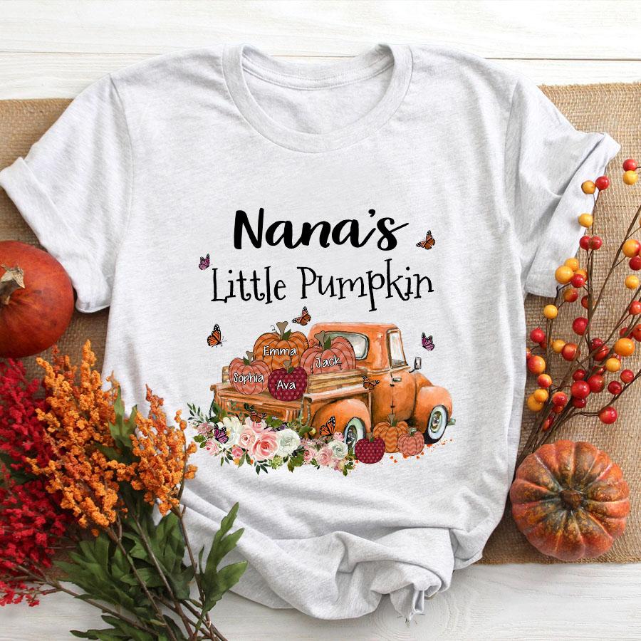 Nana Little Pumpkins Truck Autumn, Personalized Grandkids Names T-Shirt Women
