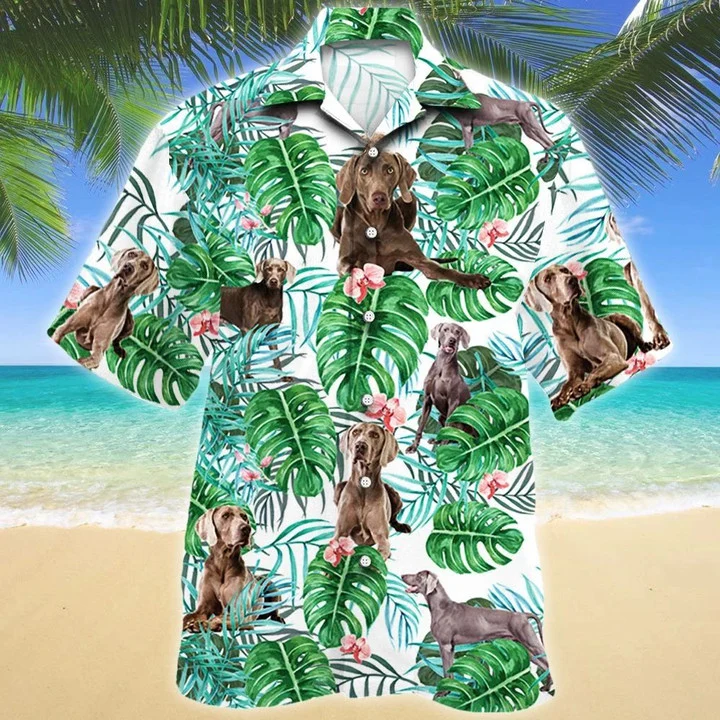 Weimaraner Dog Tropical Plant Green Jungle Pattern Hawaii Shirt Ha39983