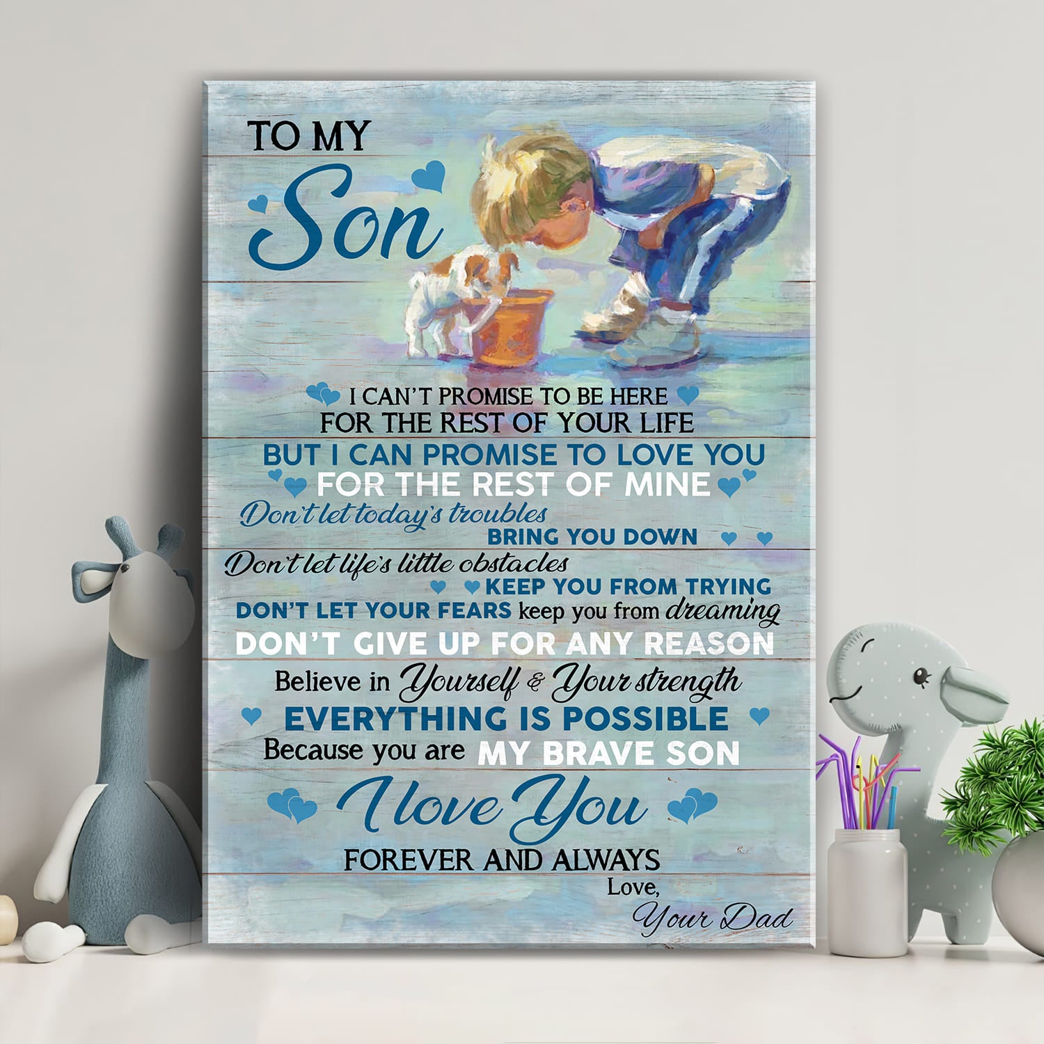 Dad To Son – Son With Puppy – I Can Promise To Love You For The Rest Of Mine – Family Portrait Canvas Prints, Wall Art