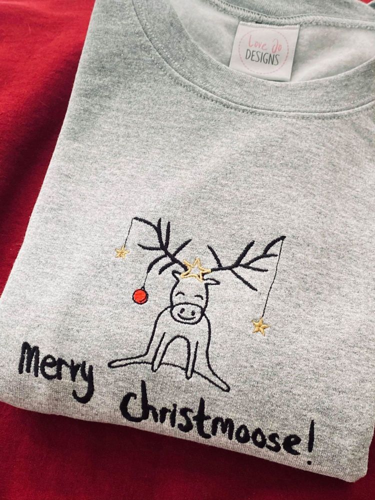 Merry Christmoose Embroidered Sweatshirt 2D Crewneck Sweatshirt All Over Print Sweatshirt For Women Sweatshirt For Men Sws5394