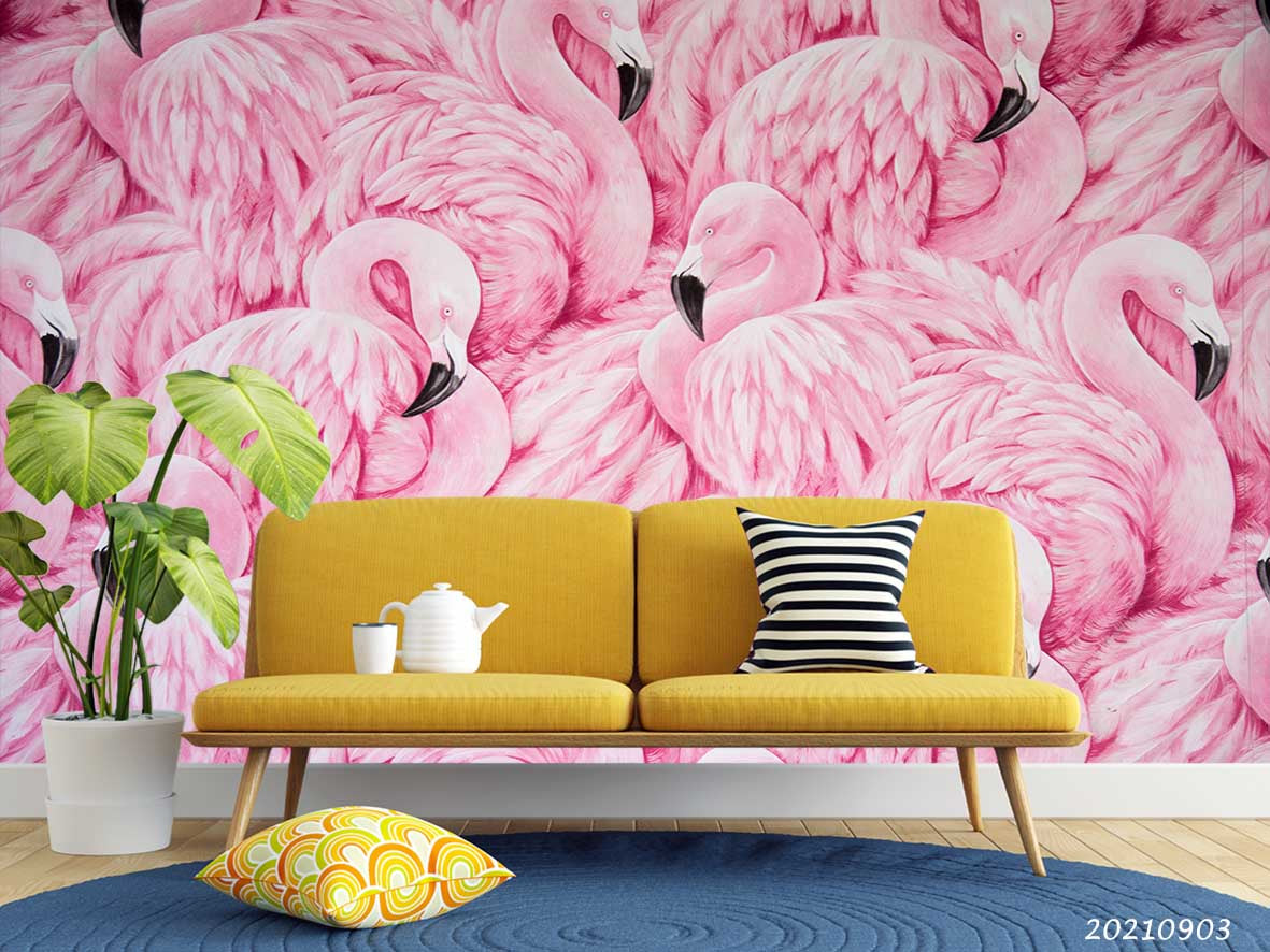 3D Animal Pink Flamingo Wall Mural Wallpaper Lqh 297