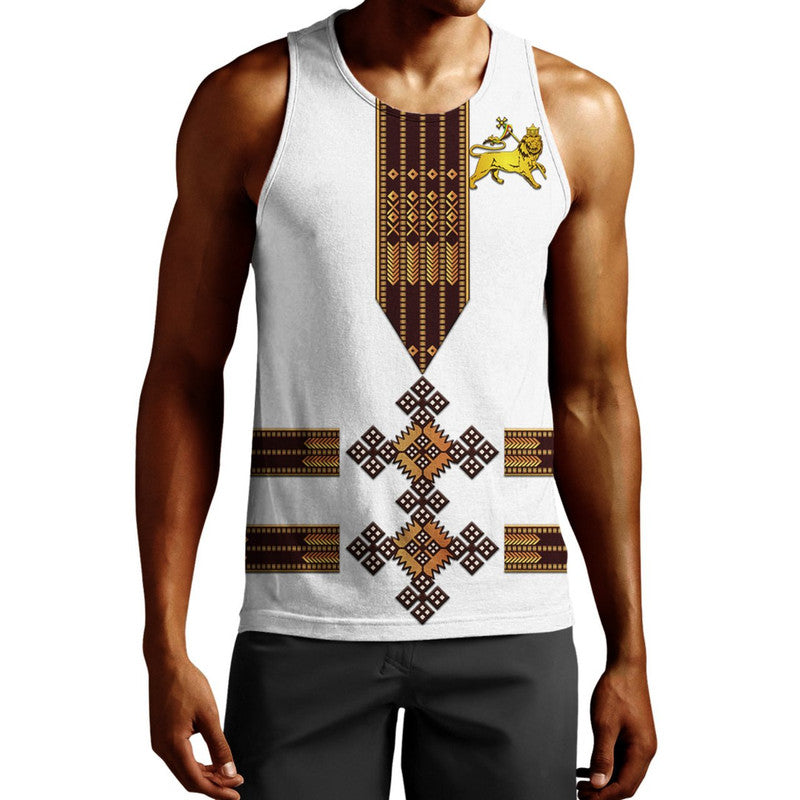 (Custom Personalised) Ethiopia Men Tank Top Ethiopian Lion Of Judah Tibeb Vibes No.1 Ver – White Lt8