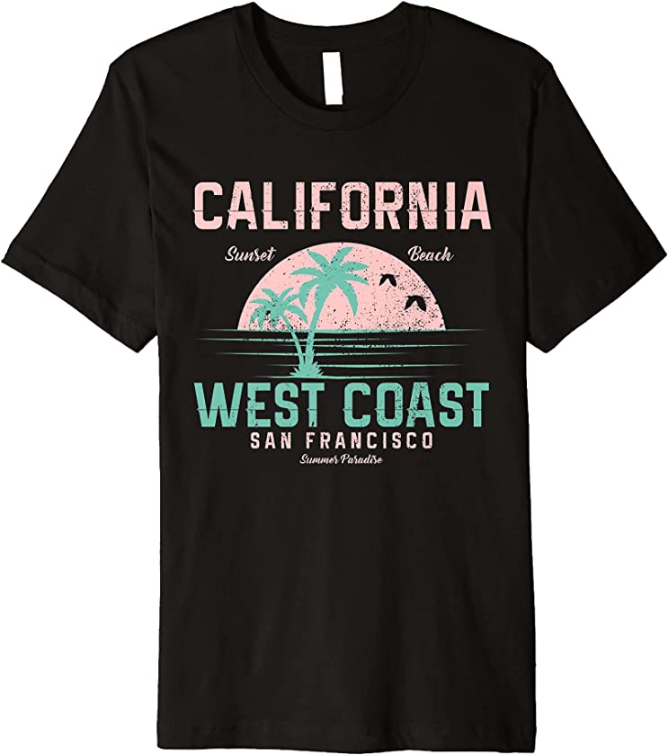 California Sunset Beach West Coast San Francisco Vintage Premium T-Shirt