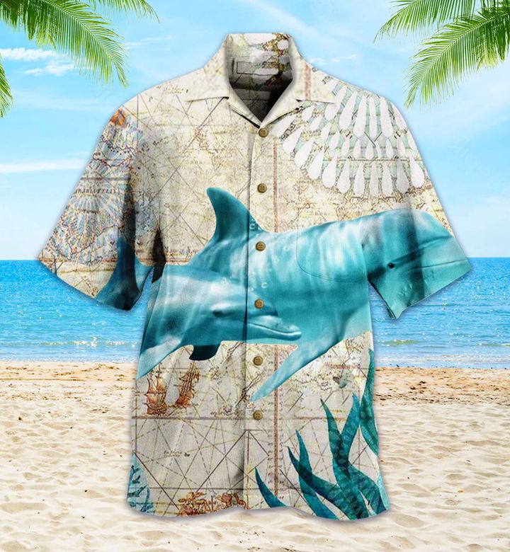 Cartoon Dolphin Blue Hawaii Shirt Ha6314