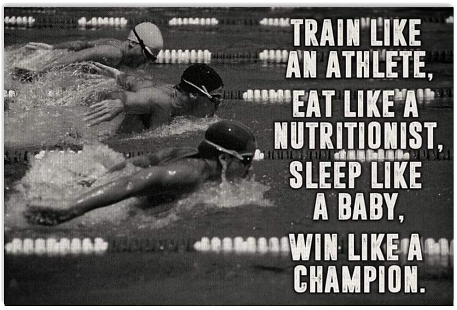 Vintage Swimming – Train Like An Athlete Eat Like A Nutritionist Poster Art Print      Home Decor Gift For Men Women Family Friend On Birthday Xmas