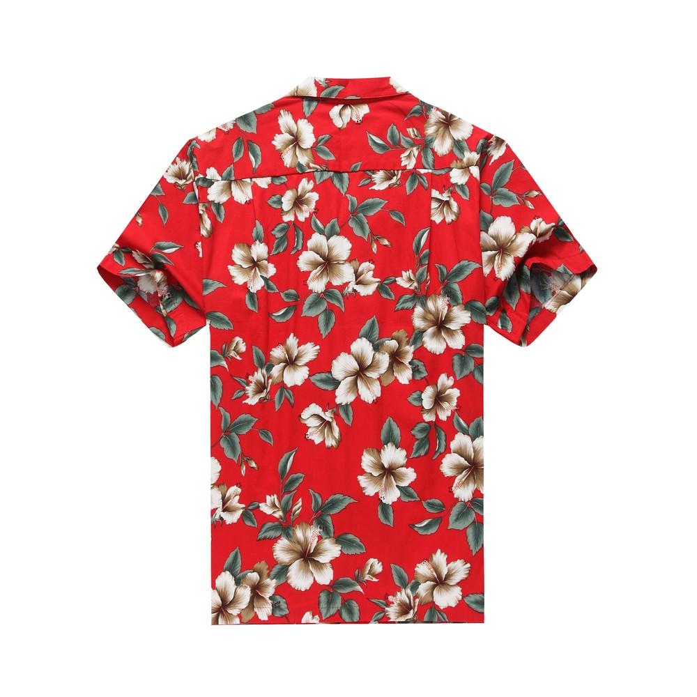 Men's Aloha Shirt Hibiscus Floral in Red - Pinotee Store