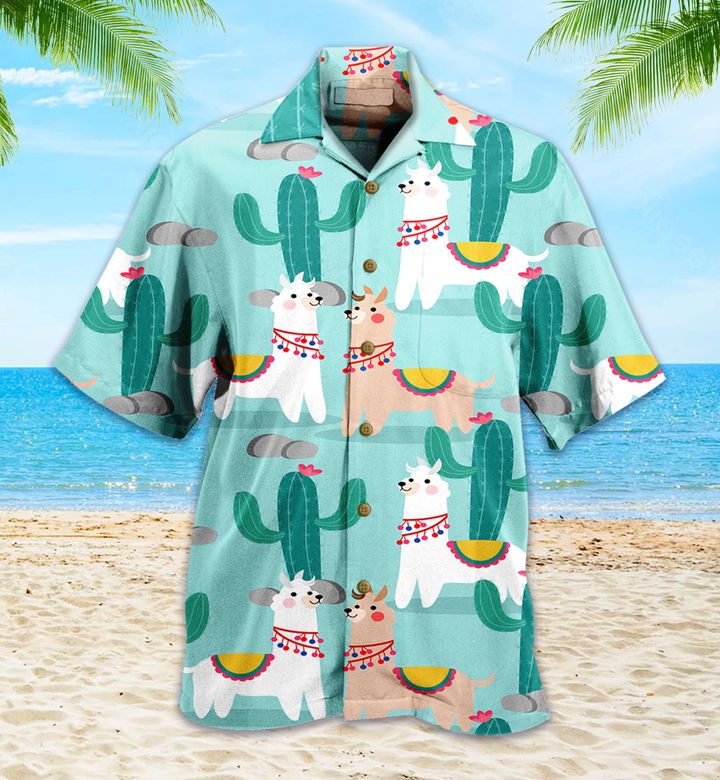 Llama Cactus Pattern Green Hawaii Shirt Ha20638