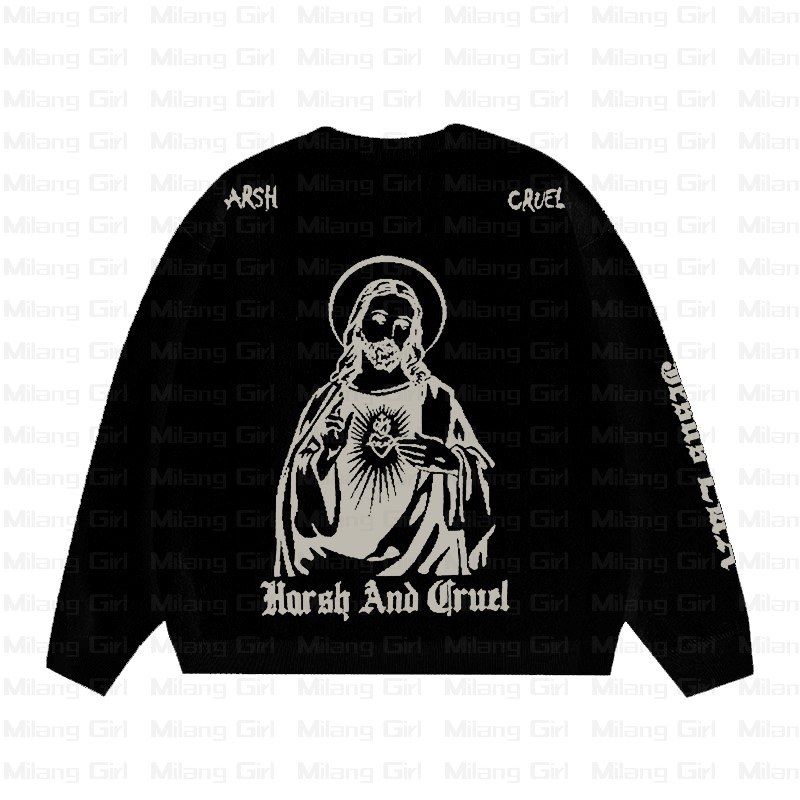 Women’s Sweater Oversize Y2k Tops Long Sleeve Jumper Autumn Jesus Pullover Goth Streetwear Knitted Coat Vintage Korean Clothing alx