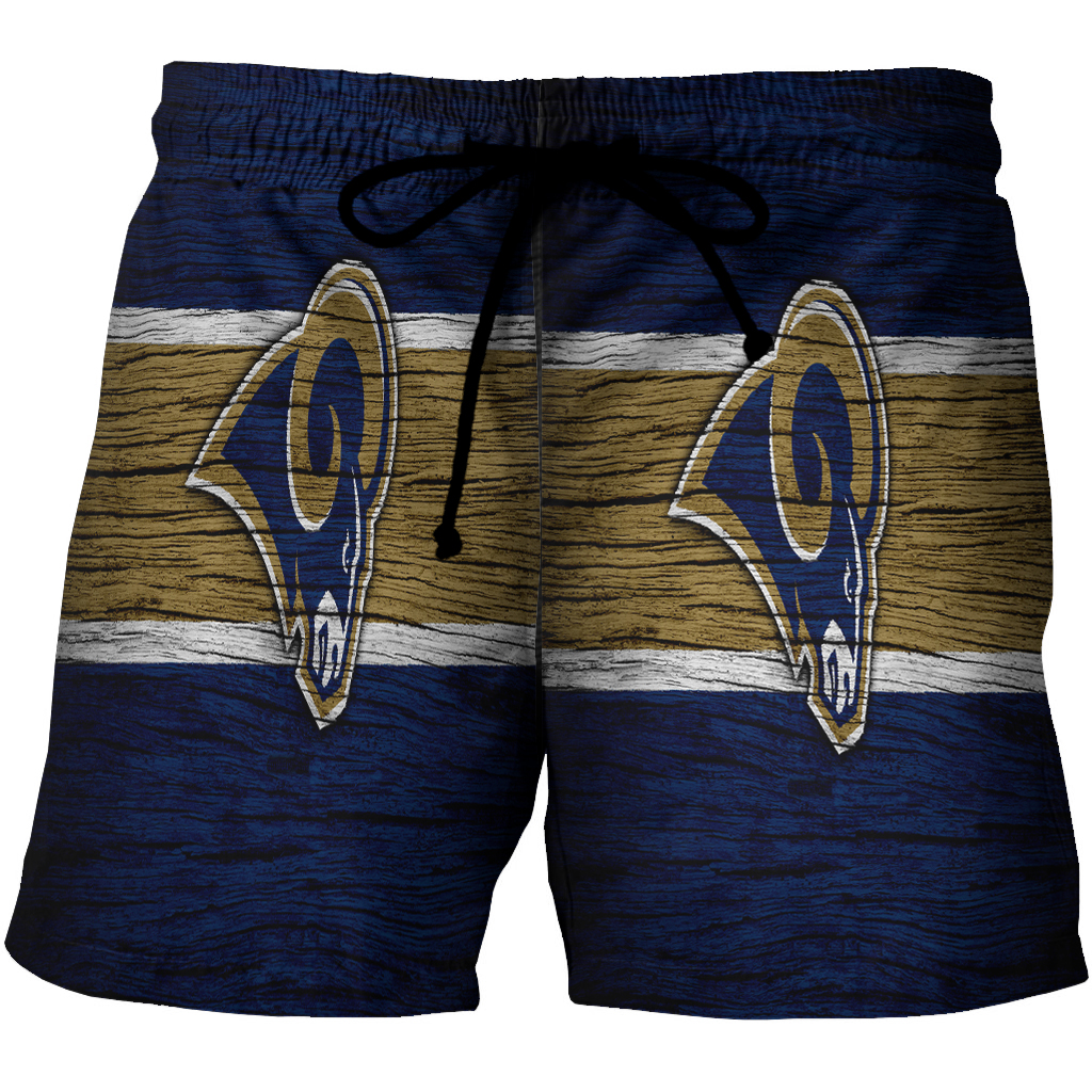 Los Angeles Rams Yellow White Line Wood 3D All Over Print Summer Beach Hawaiian Short