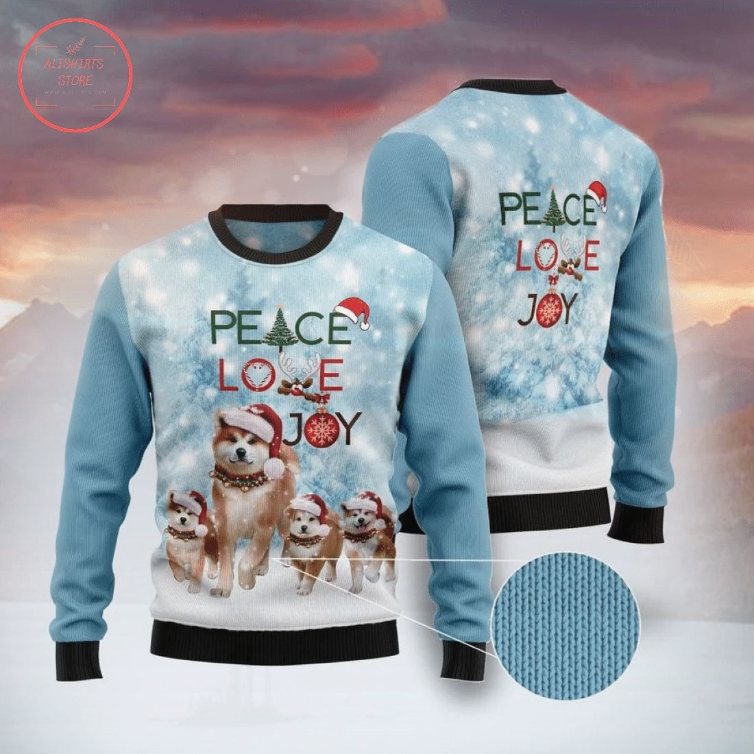 Akita Peace Love Joy Ugly Christmas Sweater