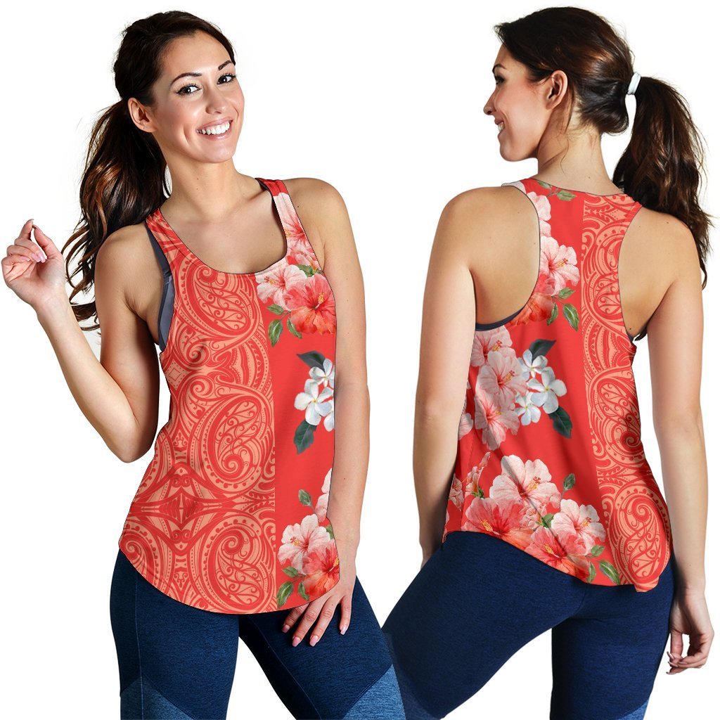 Hawaiian Hibiscus Flower Polynesian Tank Top Curtis Style Orange Ha78462