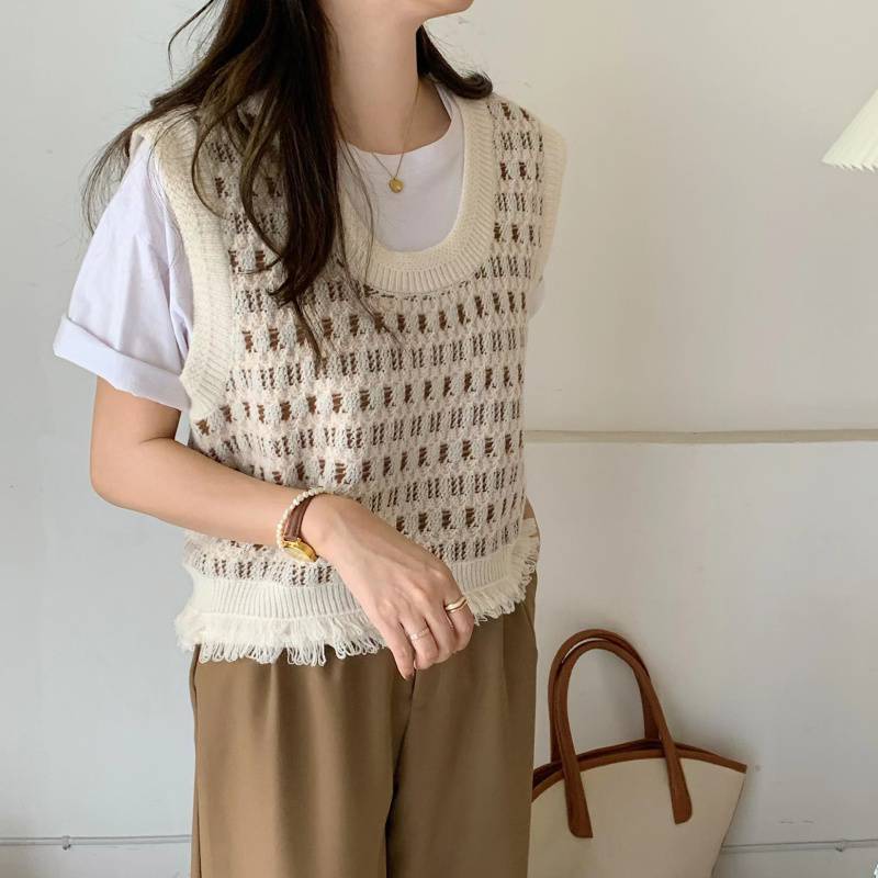 Sweater Vests Women Slim Knitted Casual Student O-neck Ulzzang Basic Femme Sleeveless Lovely Autumn Tassel Design Vintage 2022 alx