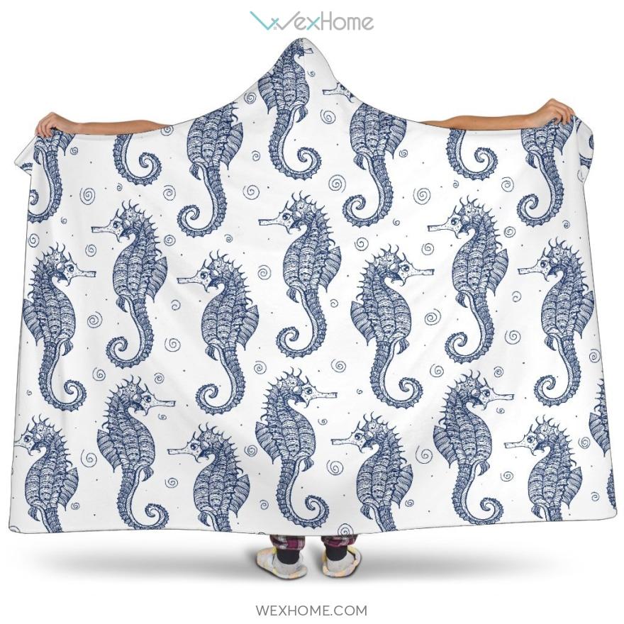 Seahorse Pattern Background Hooded Blanket