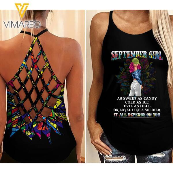 September Girl Personalized Criss-Cross Open Back Camisole Tank Top