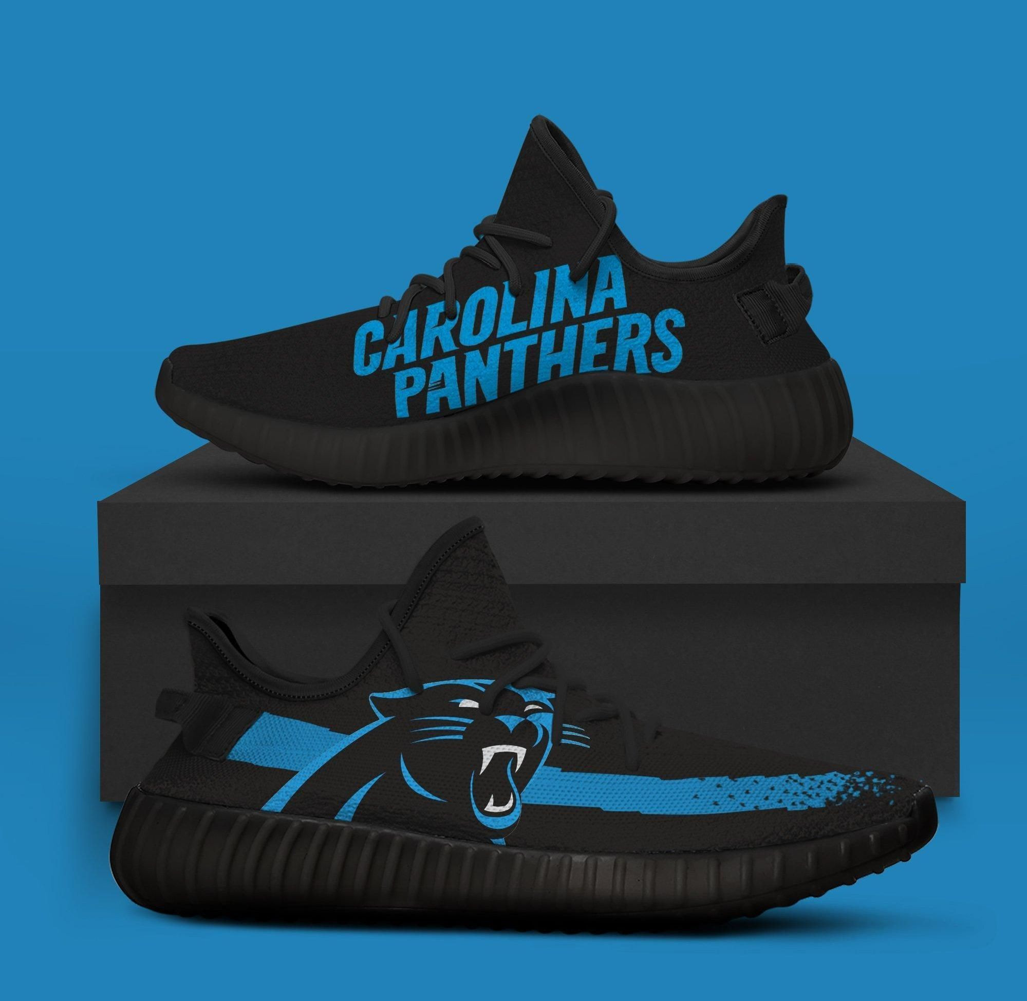 Carolina Panthers Black Custom Yeezy Teams Yeezy Boost 350 V2 Shoes Sport Teams Top Trending Custom Shoes Gift