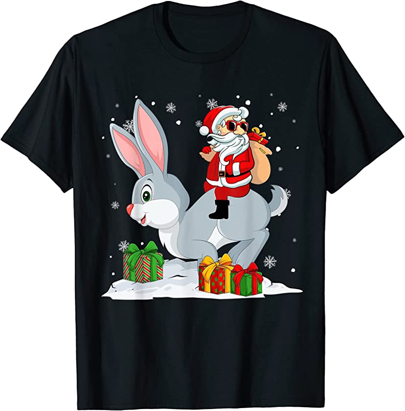 Christmas Santa Claus Riding Rabbit Xmas Holiday T-Shirt