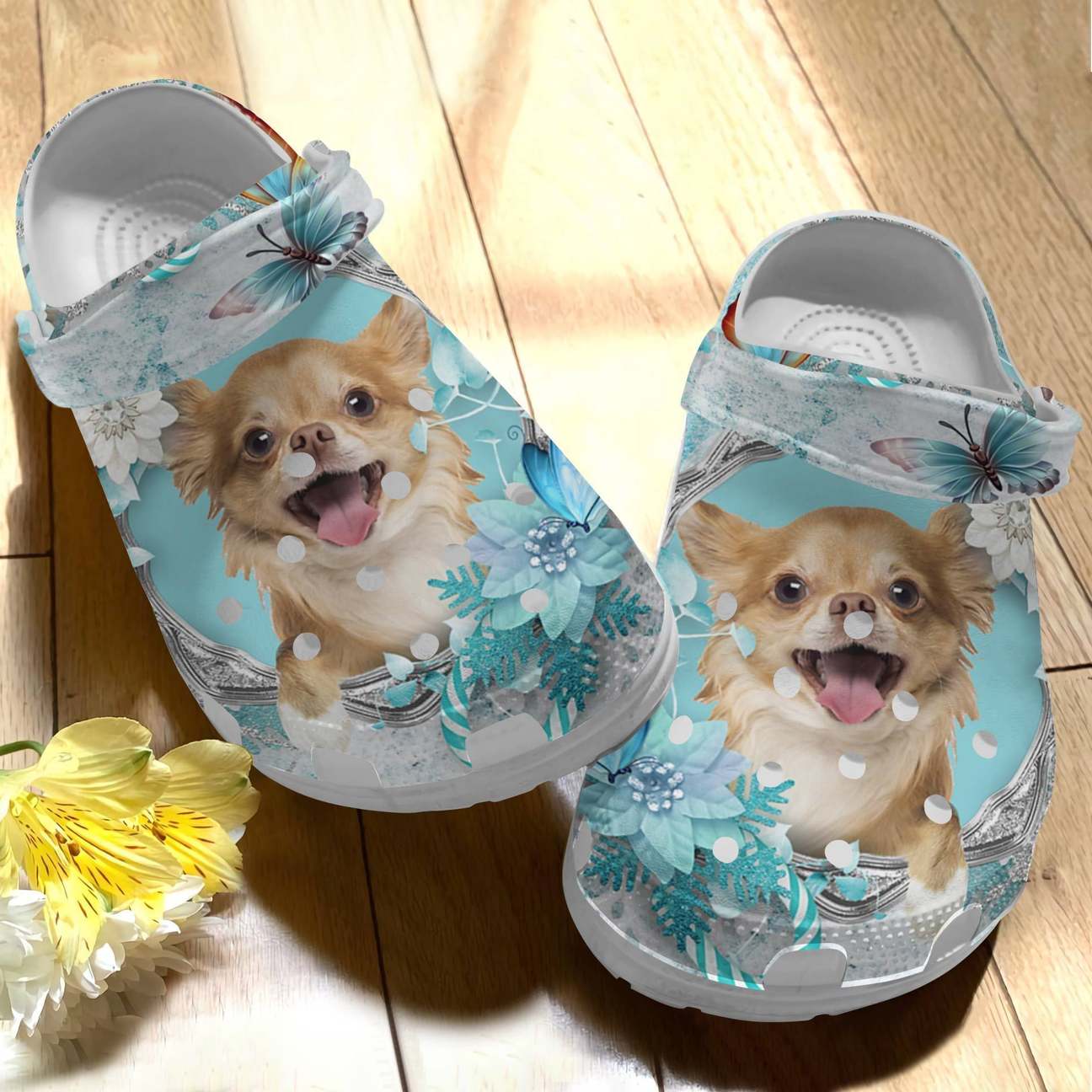 Chihuahua Personalized Clog, Custom Name, Text Chihuahua Blue Butterfly, Fashion Style For Women, Men, Kid, Print 3D