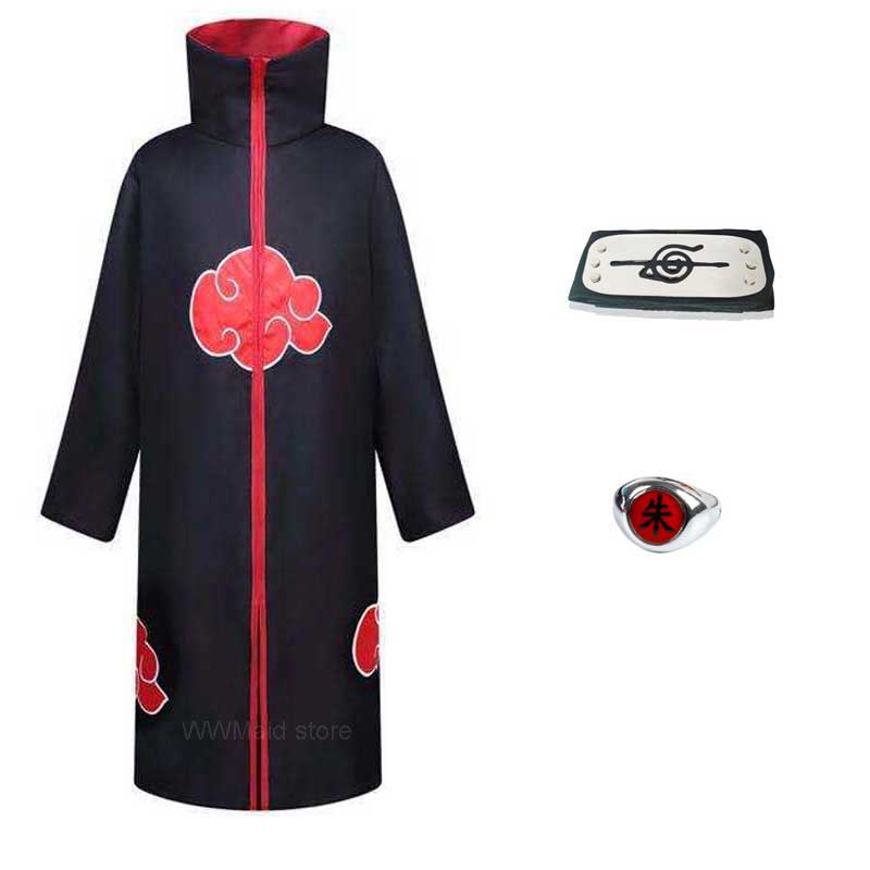 Adult Elder Children Cosplay Costume Headband Ring Akatsuki Uchiha Cloak Robe Clothes Halloween Costume alx