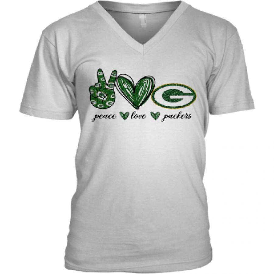 Peace Love Green Bay Packers Logo V-Neck T-Shirt