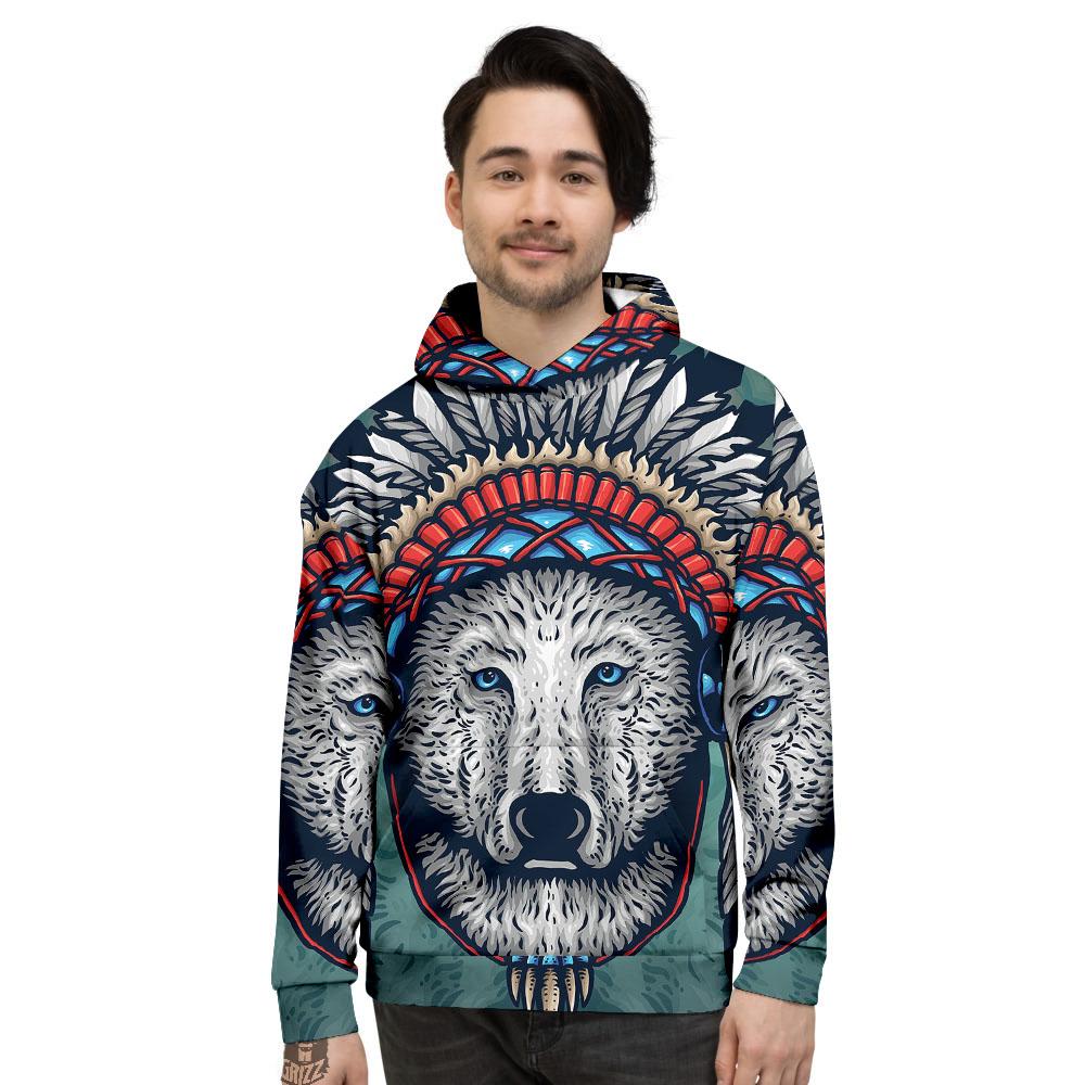 Spirit Animal Native American Wolf Print Men’S Hoodie