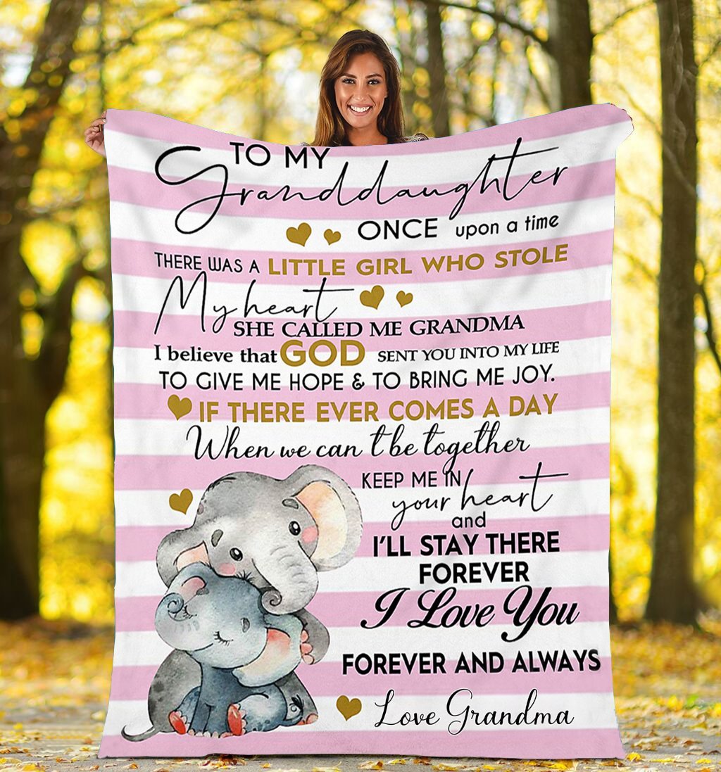 Personalized To My Granddaughter Love Elephant Fleece Blanket From Grandma Once Upon A Time Great Customized Blanket For Birthday Christmas Thanksgiving