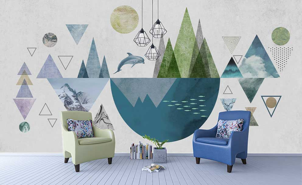 3D Geometry Mountain Animal Wall Mural Wallpaper Lqh 164