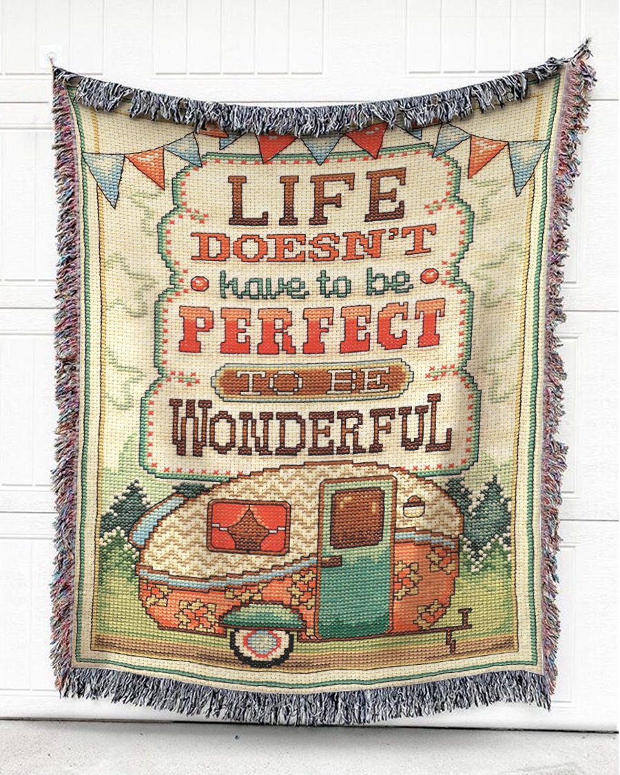 Woven Throw For Campers Camping Gift, Wonderful Life, Cotton Blanket