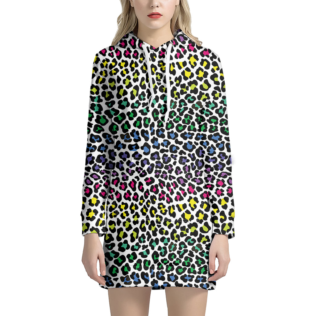 Colorful Leopard Print Women’S Pullover Hoodie Dress