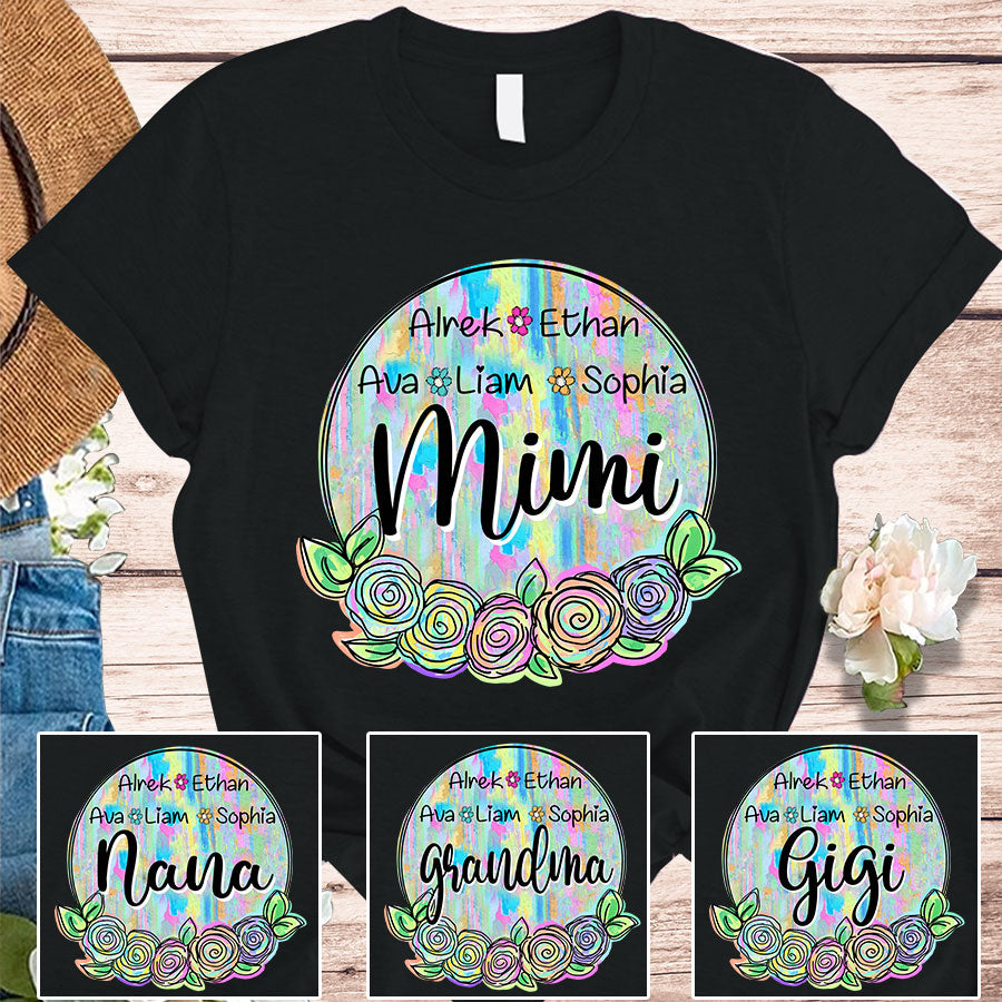 Mimi And Grandkids Flower Colorful T-Shirt