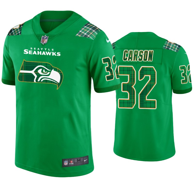 Chris Carson Seattle Seahawks #32 Jersey St. Patricks Day Kelly Green Lucky – Men