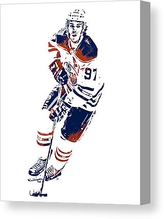 Connor Mcdavid Edmonton Oilers Watercolor Strokes Pixel Art 1 Joe Hamilton Canvas Print