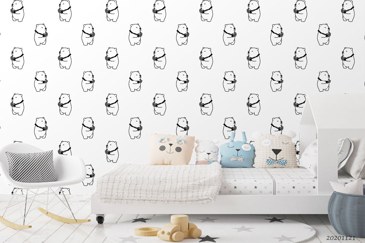 3D Cartoon Hand Drawn Polar Bear Animal Wall Mural Wallpaper Lxl