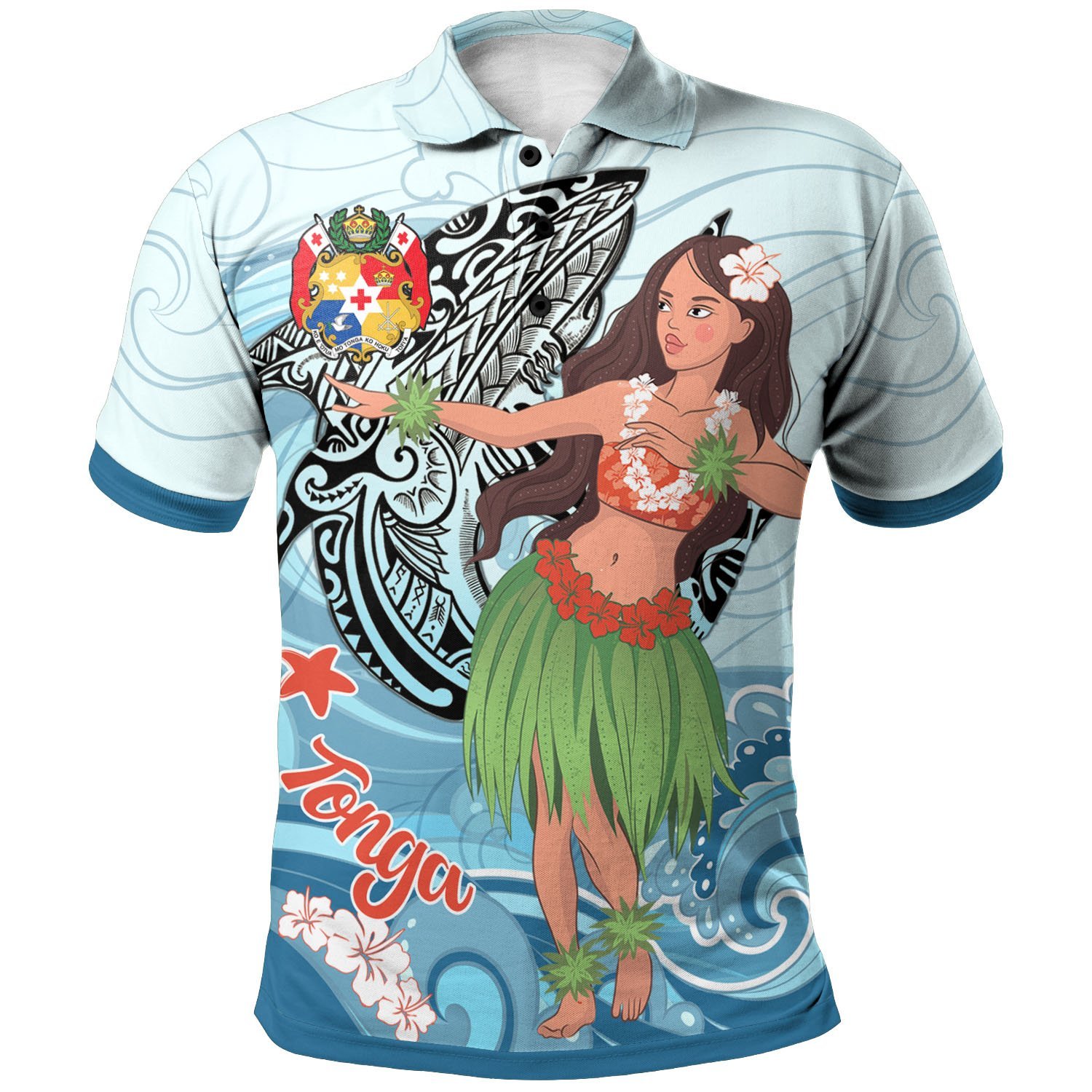 Tonga Polo Shirt – Polynesian Girls With Shark – BN01