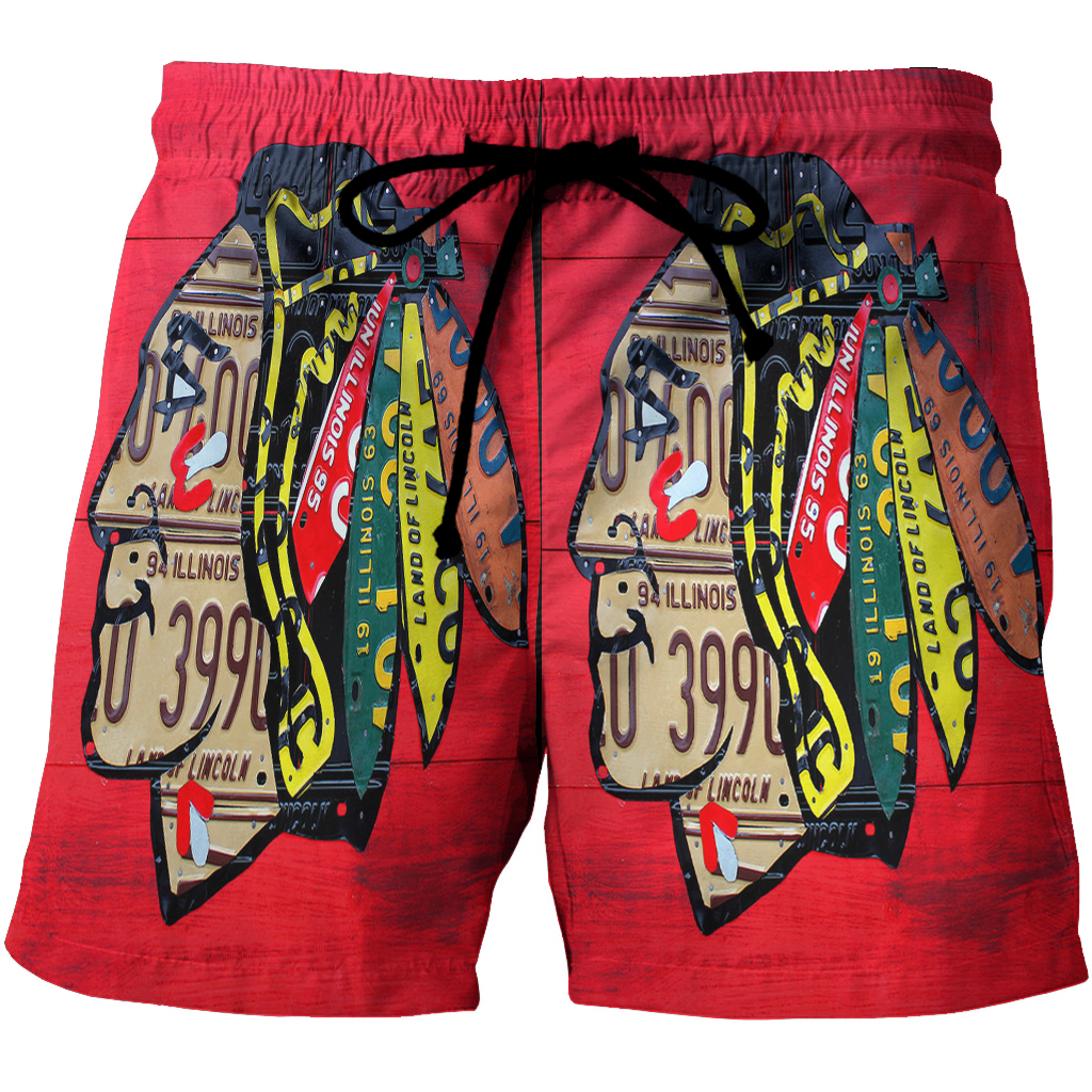 Chicago Blackhawks Emblem Texture Quote 3D All Over Print Summer Beach Hawaiian Short