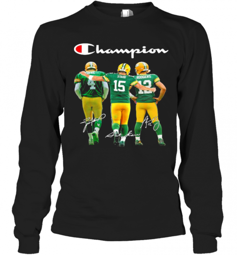 Green Bay Packers Favre Starr Rodgers Champions Signatures Long Sleeve T-Shirt