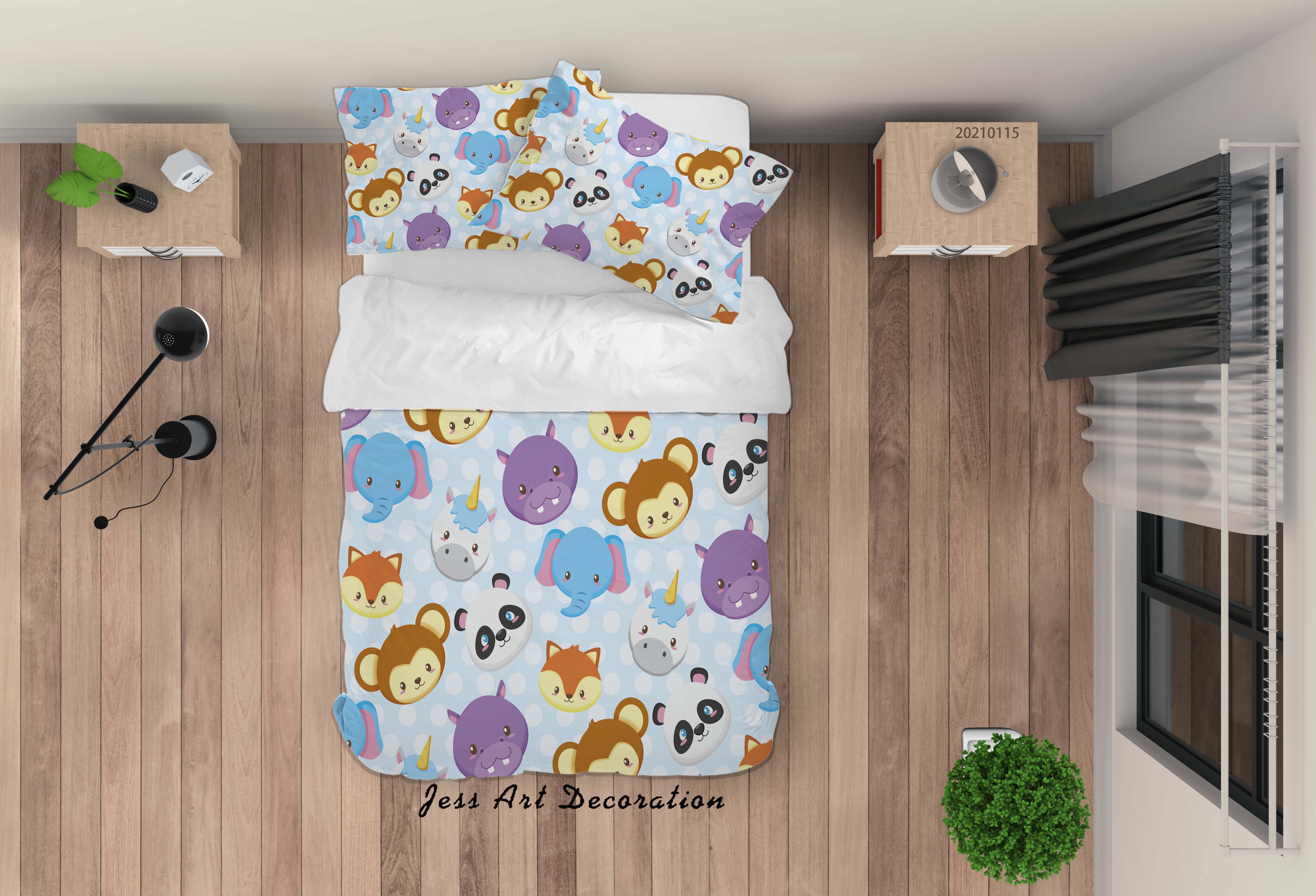 3D Cartoon Animal Elephant Monkey Quilt Cover Set Bedding Set Duvet Cover Pillowcases 5